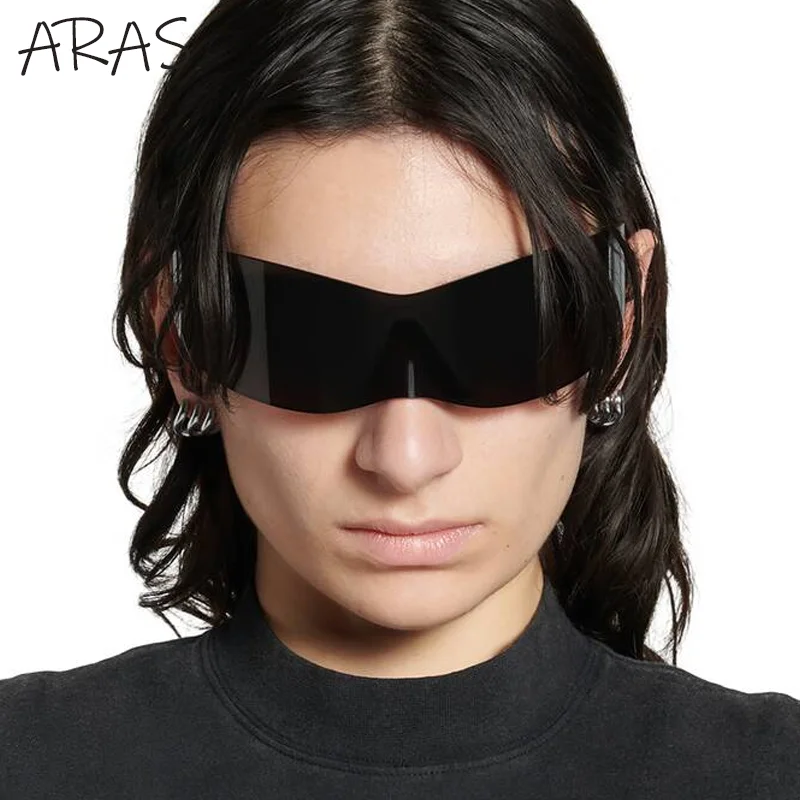 Einteilige randlose Punk-Sonnenbrille für Damen und Herren 2026 – Luxus-Sport-Y2K-Sonnenbrille für Herren, Wrap-Around-Schutzbrille, UV400 – Detail 2
