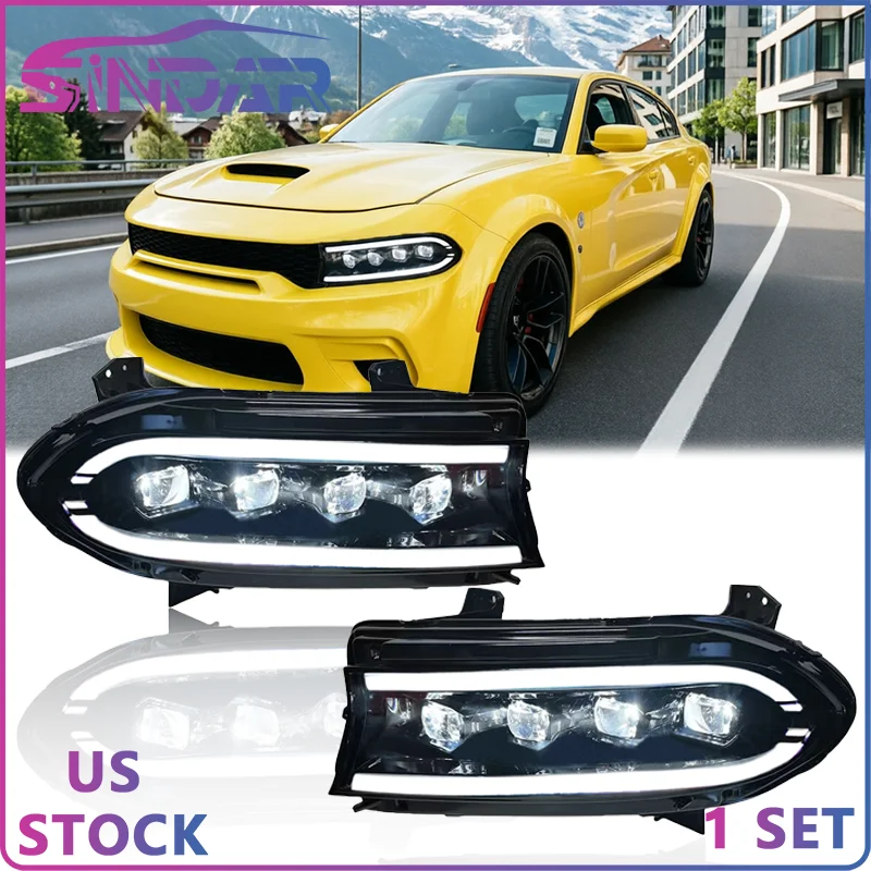 

SINDAR 2 шт. для Dodge Charger 2015-2021 гг., светодиодные фары с четырьмя линзами и LED DRL, 3.6L/5.7L/6.2L/6.4L