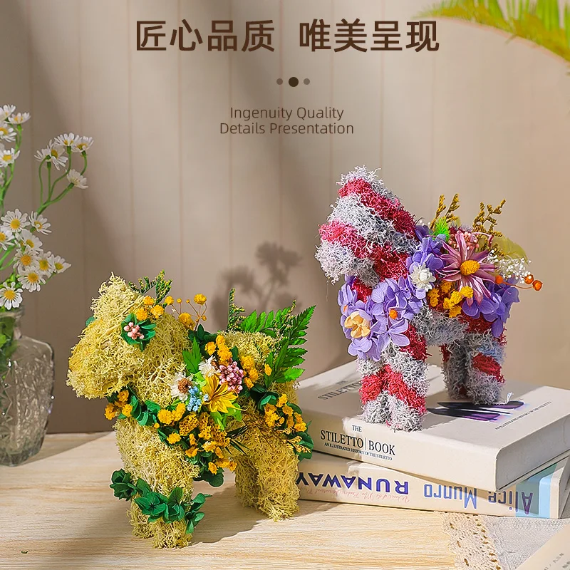 DIY Cute Colorful Horse Decoration Model Kits Custom Crafts Dried Flower Material Package Originality Gifts Ornament