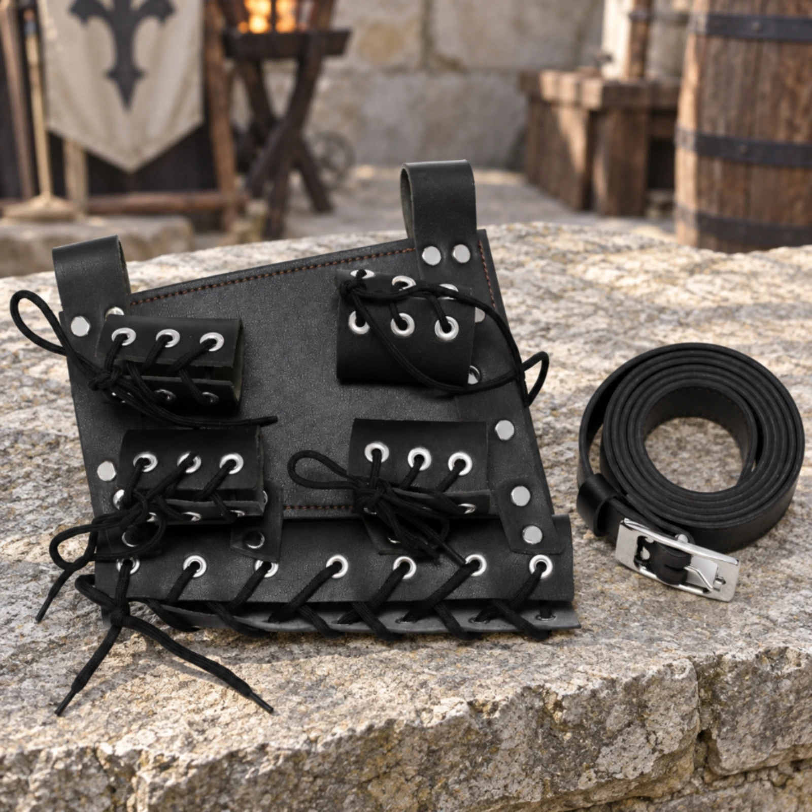 Threeblade Leather Belt Holder Secure Leather Sword Belt with Three Loops Viking Adjustable for Cosplayers, Themed Events