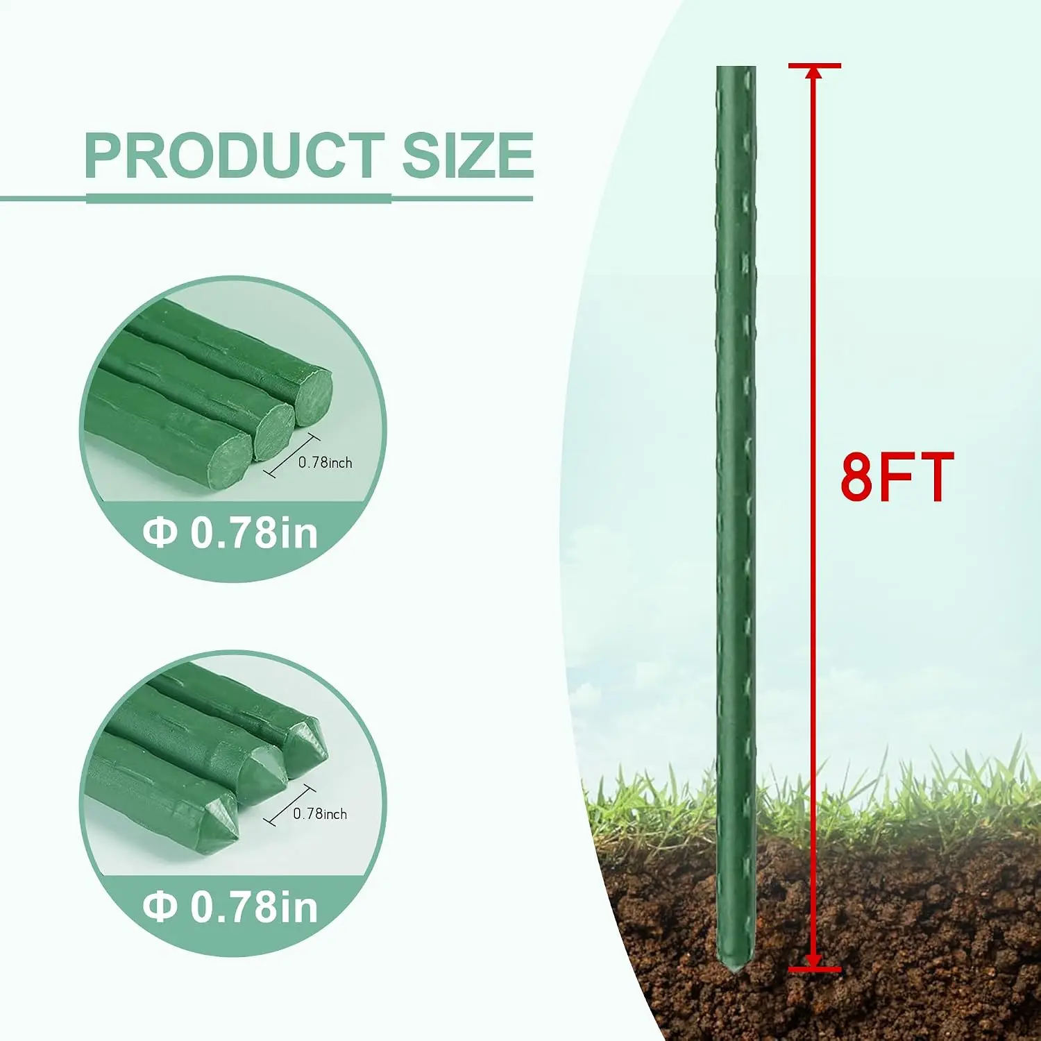 Garden Stakes 8FT, Plastic Coated Steel Plant Stakes Specifically Designed for Climbing Plants, Ideal for Tomatoes, Beans, Cucum
