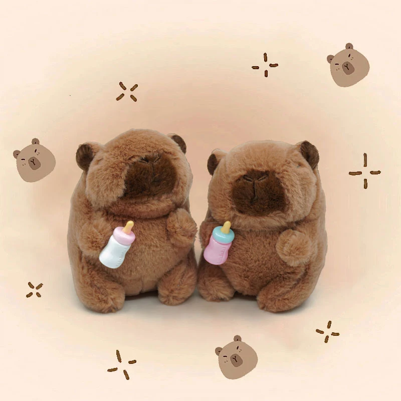 Cute Bottle Capybara Pendant Plush Toys Doll Keychain Water Guinea Pig Filling Keyring Backpack Charms Bag Decor Gifts Random