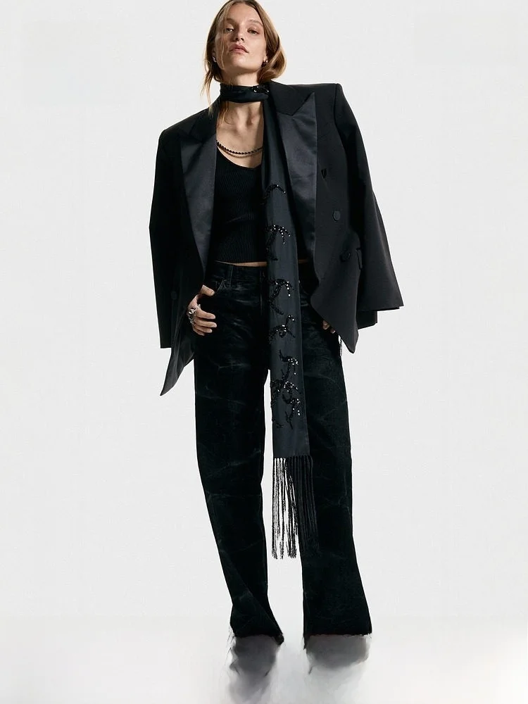 

Spring Women's Casual Fit Knitted Top with Chain Strap H&M Faion Brand Sli Slimming Sle Regular Thin