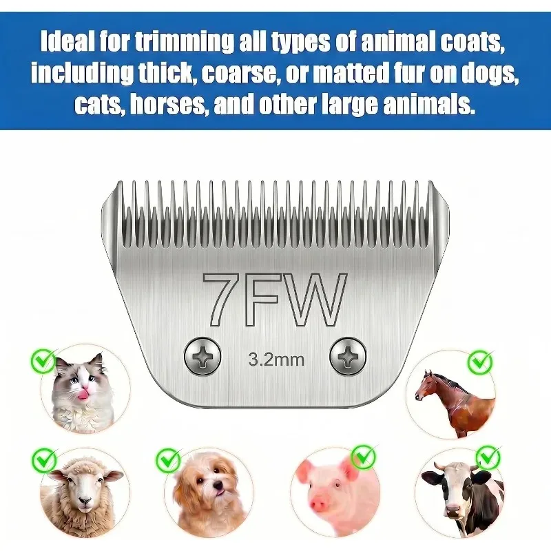 7FW Wide 3.2mm Clipper Blade for Fits Andis Oster Wahl Pet Grooming Trimmers Speeds Up Thick Fur Grooming Smooth Snag-free Cuts