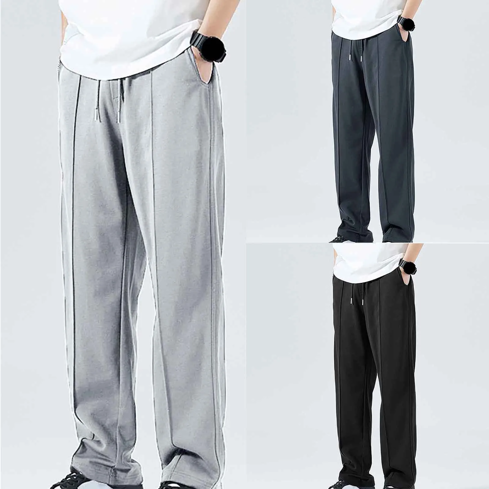 

Solid Color Sweat Baggy Men Pants Lace Up Daily Straight Leg Man Casual Trousers Y2k Clothing Pantalones Streetwear Sweatpants