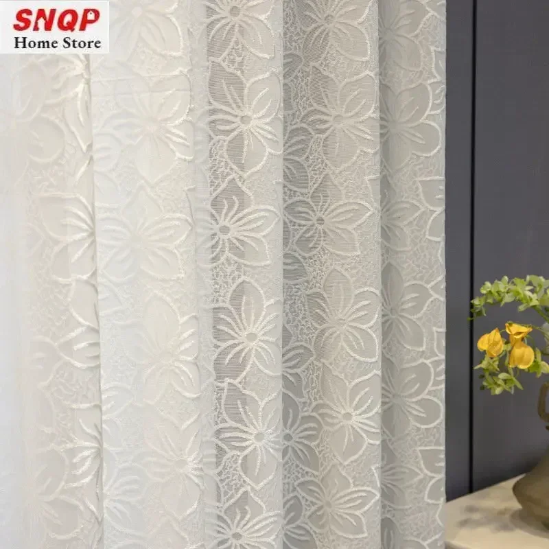 European Luxury White Tulle Sheer Curtains for Living Room Blackout Embroidered Lace Bedroom Jacquard Dining Room Custom Wedding