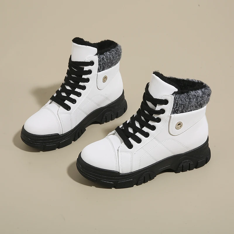 

Women's Cold Resistant Plush Sports Shoes with Thick Soles and Anti Slip Winter New Style Leather High Top Casual Cotton Shoes