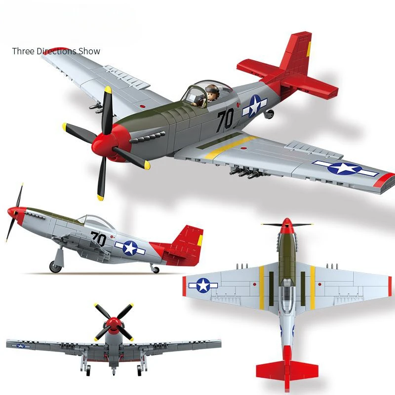 New WW2 USA Military Weapons P51D Mustang Fighter Building Blocks Model Army DIY Bricks Plane Soldier Toys For Kids Gift 580PCS