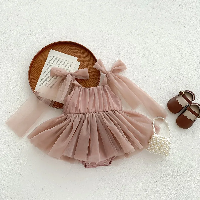 0-2 Year Old Baby Dress Summer New Newborn Centennial Birthday Party Girl Princess Dress Sleeveless Mesh Romper Dress