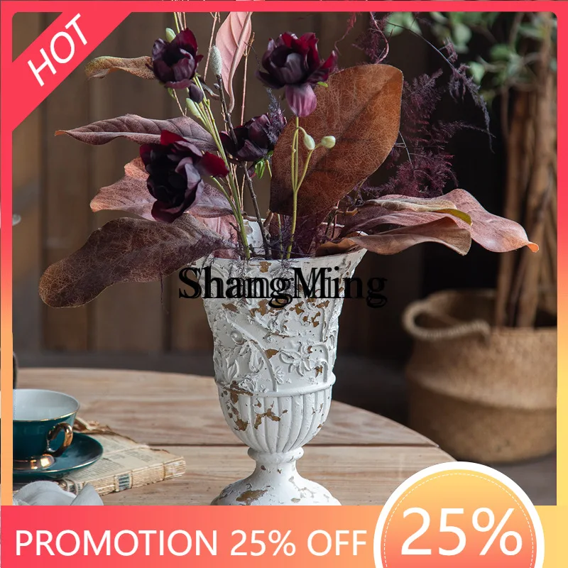 

SM new desktop flower arrangement small flower pot home personalized decoration retro old dried flower storage