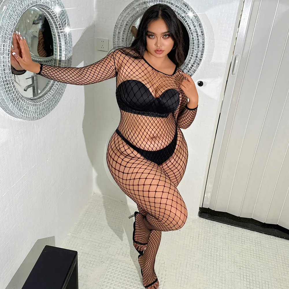 One-pieces Fashion Tight Lingerie For Women Fishing Net Full Body Stocking Erotic See Through Hollow Out Mesh Body Suit Clothes