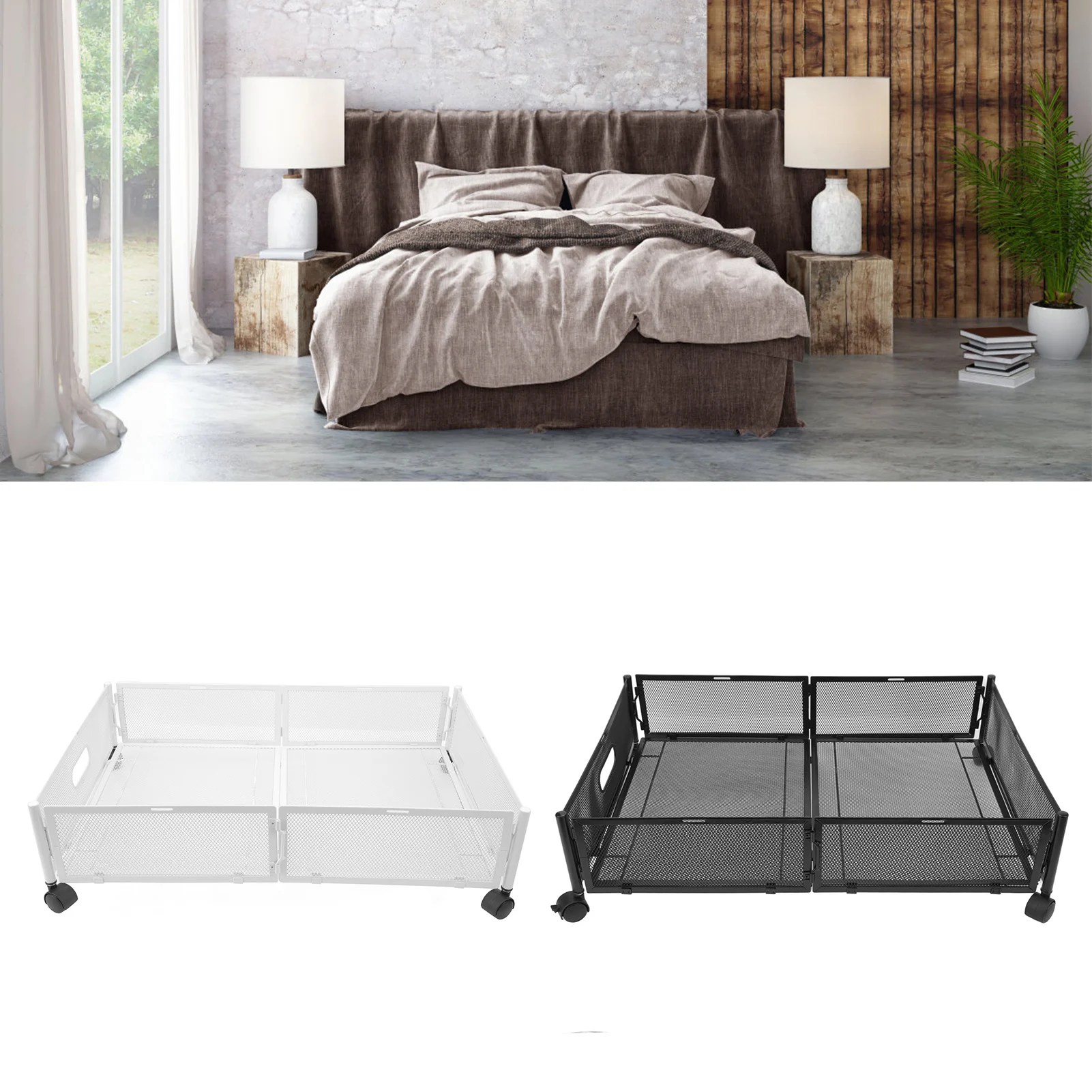 Under Bed Storage Containers with Wheels Grid Pattern Pull Out Type Detachable Large Capacity Storage Drawer For Clothes Toy