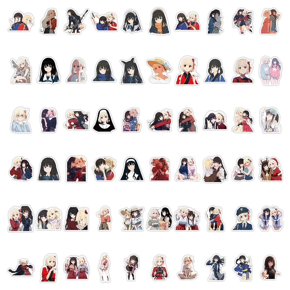 60PCS Anime Lycoris Recoil Cartoon Funny Cute Doodle Stickers DIY Motorcycle Helmet Skateboard Scrapbook Waterproof Decal Toy