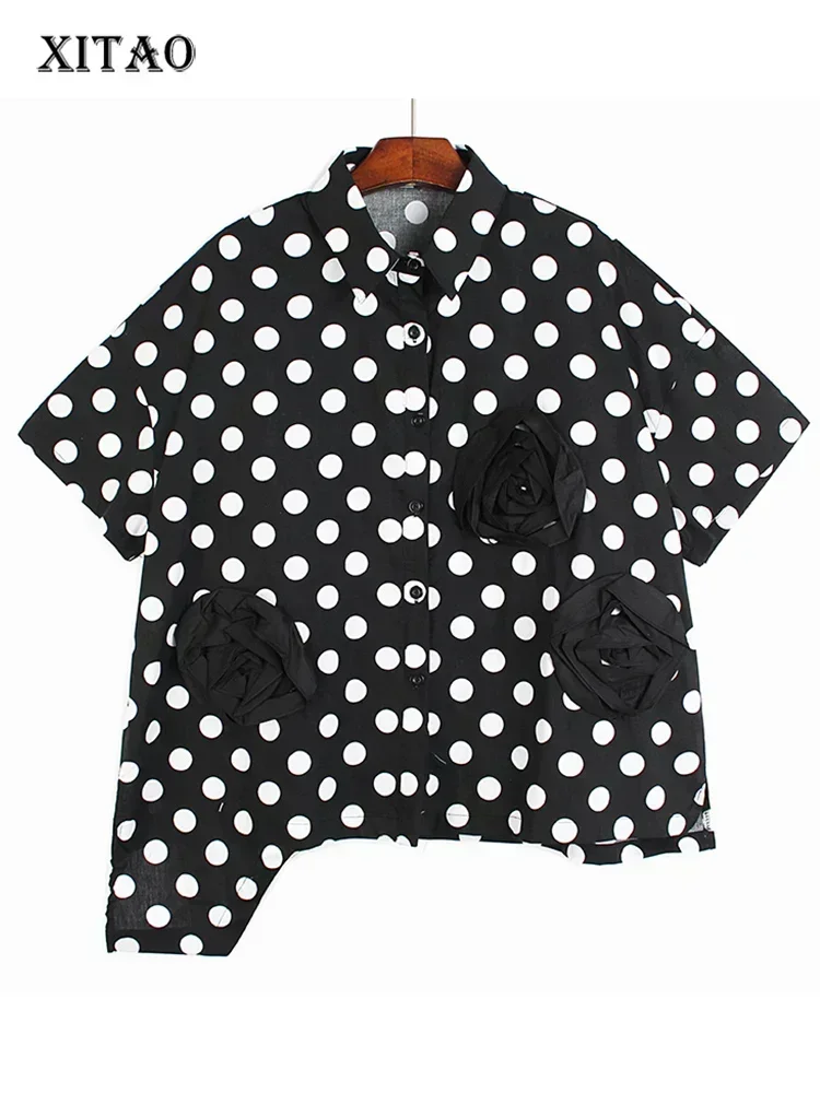 

XITAO Single Breasted Shirt Women Korea 2025 Summer New Personality Fashion Loose Turn-down Collar Short Sleeve Shirt WMD5760