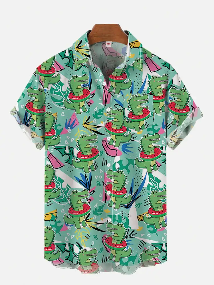 Chemise hawaïenne à manches courtes pour hommes, chemisiers de plage, chemise à revers, impression graphique de dessin animé 3D, mignon, mode pour garçon, 2024