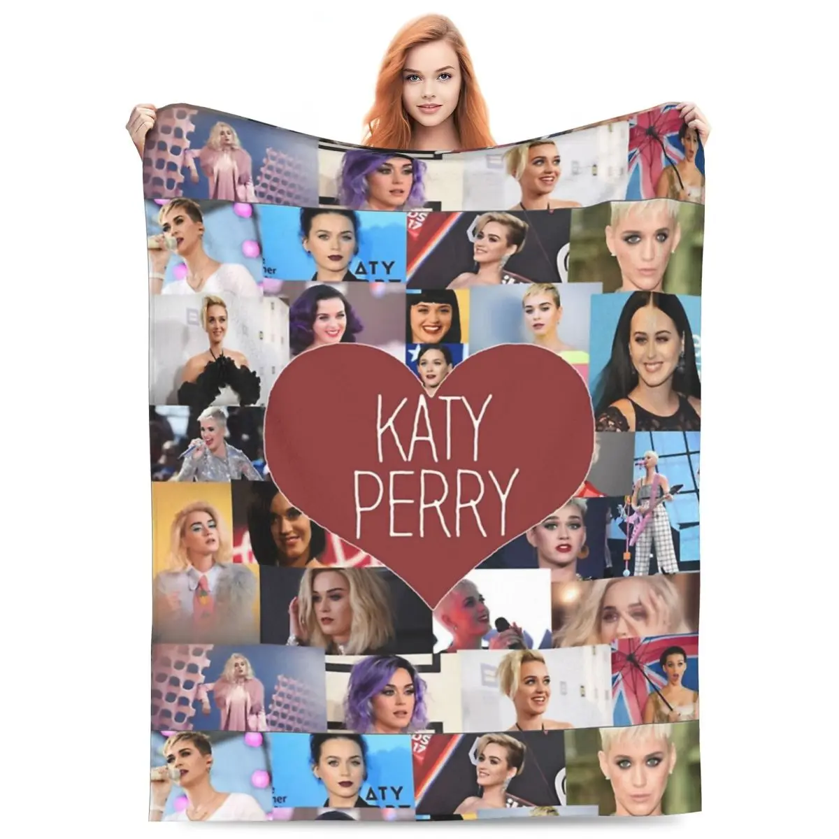 Comfort I Love Katy Perry Collage Blanket Merch Sofa Decorative Cool Singer Throws And Blankets Lightweight Fleece for Outdoor