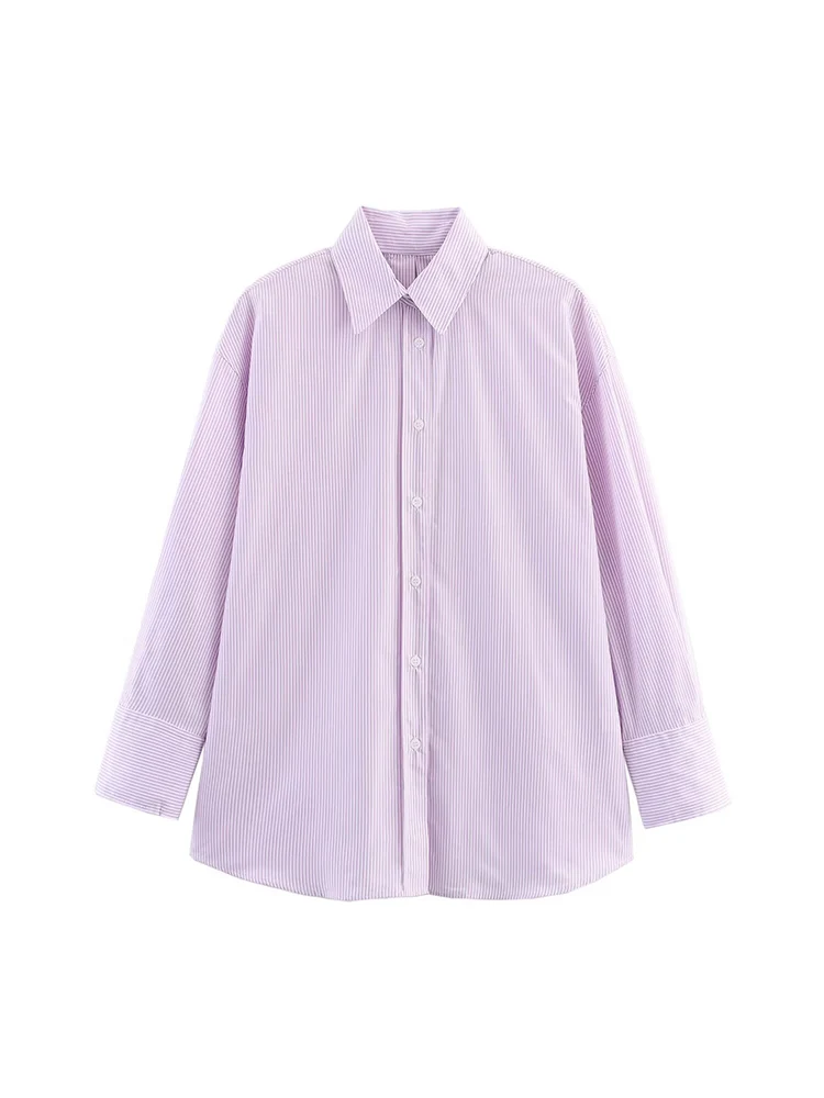 TFMLN 2025 قميص نسائي جديد عادية فضفاض كم طويل بلوزة مخططة كلاسيكية قمة الموضة النسائية القوس الخلفي الدانتيل يصل الشارع الشهير #1