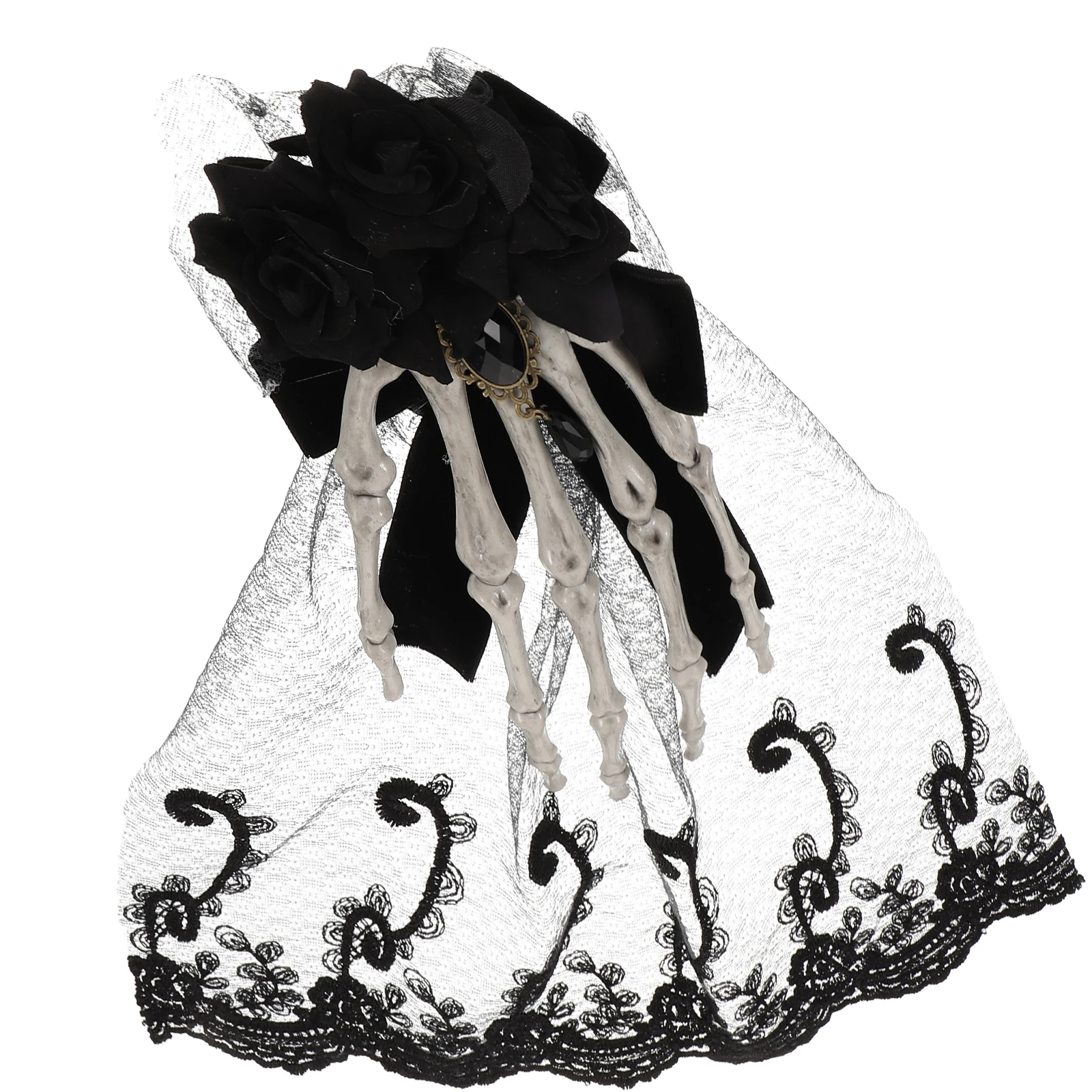 

Gothic Skull Brooch Halloween Rose Headband Lace Headdress Hair Accessories Hand Hoop Clothing Hairpin