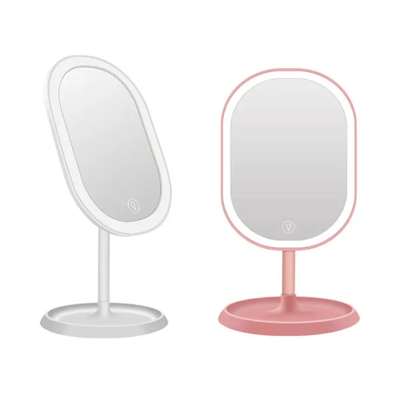 L166 Lights Desktop Makeup Mirror USB Chargeable 180 Free Degree Rotation Portable Touch Screen Switch Dimmable Tabletop Cosmet