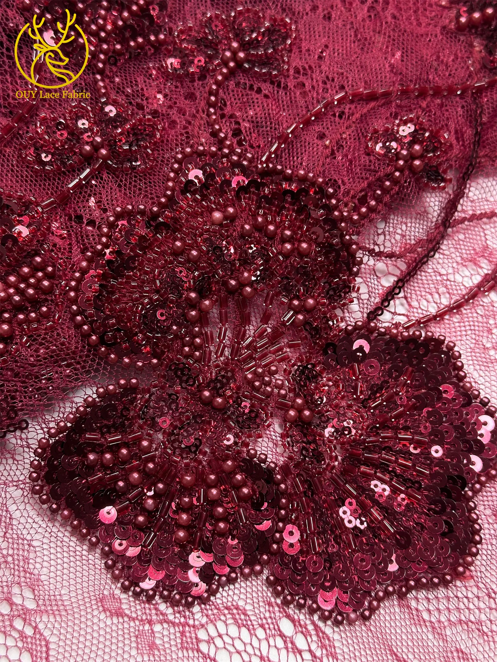 Afrikanischer Perlen-Spitzenstoff, 5 Yards luxuriöser nigerianischer französischer Pailletten-Spitzenstoff, ideal zum Nähen von Damen-Partykleidern – Detail 22