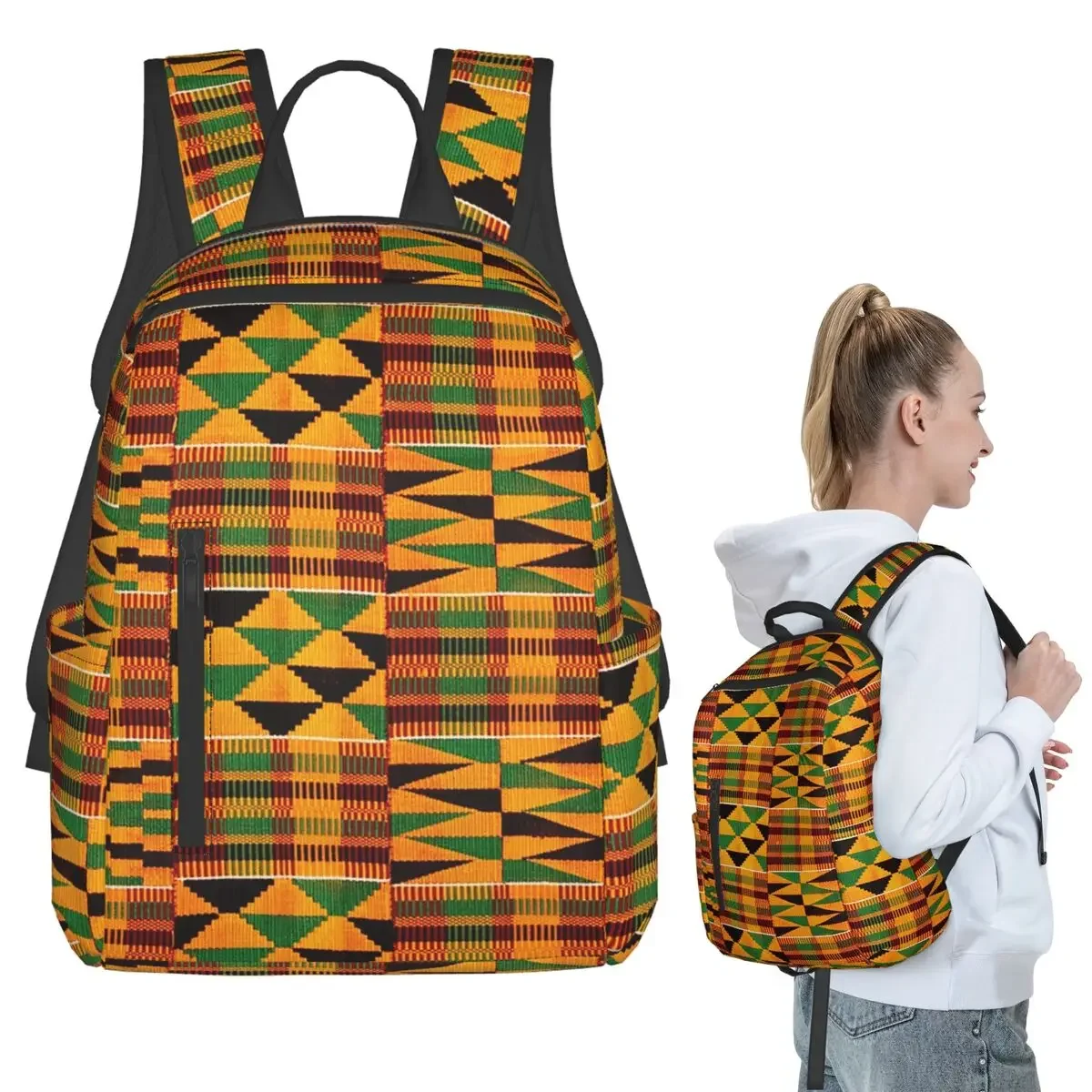 

African Pattern Authentic Kente Cloth Pattern African Ghana Design Backpack Student Boys Girls BookBag Kids Laptop Shoulder Bags