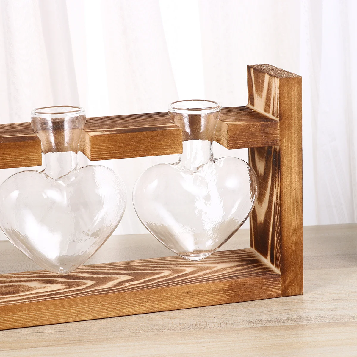 

3Pcs Heart Vases Retro Hydroponics Plant Container Wooden Rack Flower Pot Birthday Gift Home Decoration