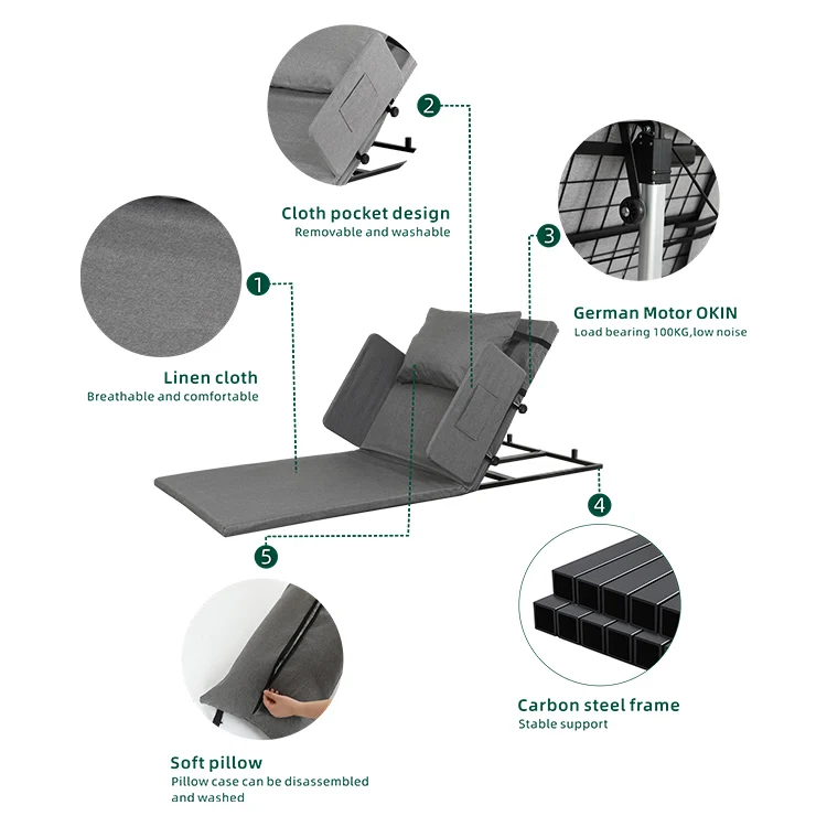 Electric Adjustable Bed Wedge Backrest Guardrail Foldable Lift Mattress For Bedridden Patients Modern Steel Frame Home Hotel Use - view 4