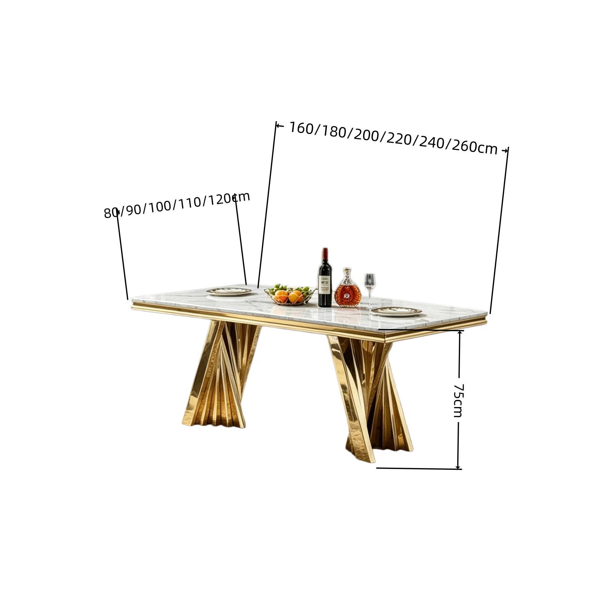 Custom Size Marble Dinner Table Heat Resistant Easy Clean Stone Top Stainless Steel Support For Commercial Interior Furnishing