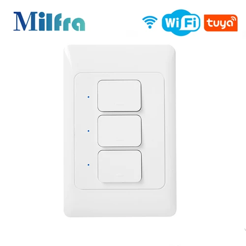 Tuya-interruptor de luz WiFi, interruptores de botón de pared inteligentes, No requiere neutro, 110-240V, 1/2/3 entradas, interruptor de lámpara física, aplicación de voz