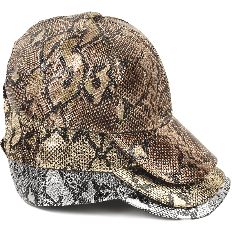 Fashion Men Women Snake Skin Print Leather Dad Hat  Baseball Cap Visor Caps Adjustable Classic Casual Hats Hip-hop Gorras