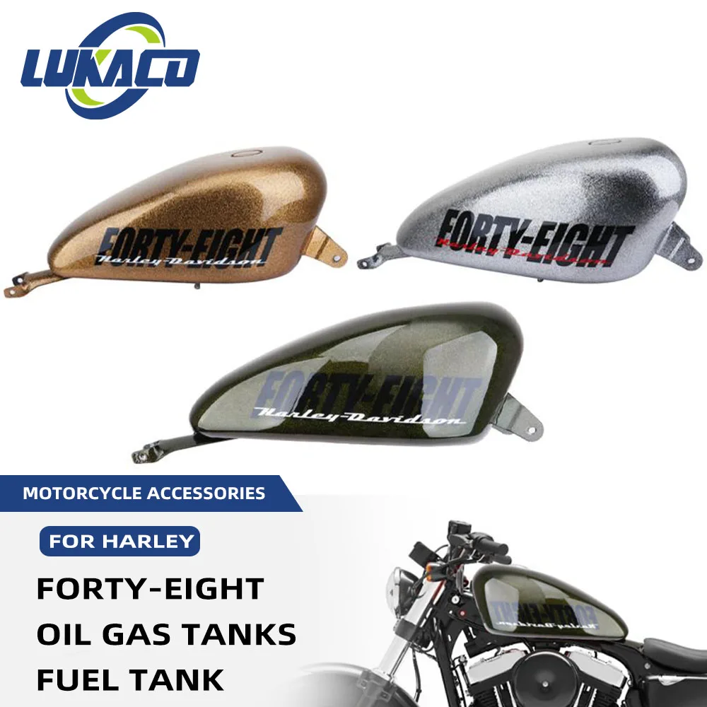 Motorcycle Oil Gas Tanks Gal Fuel Tank Gray Golden Moto Accessories For Harley Sportster Iron XL 48 883 1200 Forty-eight