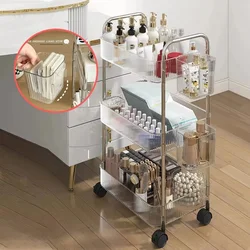 Storage Rack Trolley Multi Storey Transparent Acrylic Rolling Cart with Hanging Baskets Snack Book Storage Shelf Home Organizer