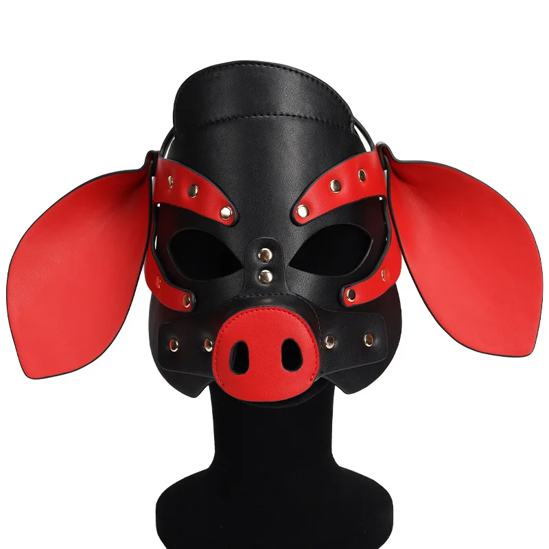 Adjustable Leather Fetish Puppy Hood Full Face Mask Exotic Accessories for Dropshipping of New Sexy Pig Cosplay Costumes