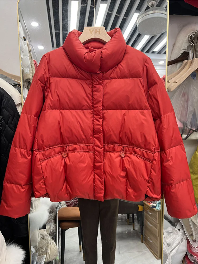 Imagem -03 - Ultra 90 2023 Luz Inverno Branco Mulher Pato para Baixo Jaqueta Feminina Outono Gola Puffer Cabolsa Casual Curto Outwear