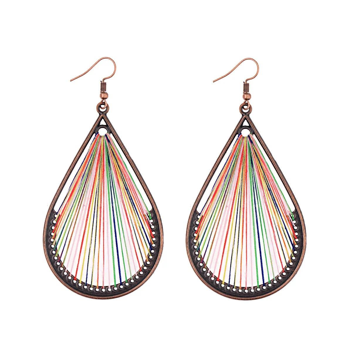 Boho Multi-Style Handmade Thread Wrapped Earring for Women Fashion Rope Wrap Round Triangle Dangle Earrings Female Jewelry Gift image 3