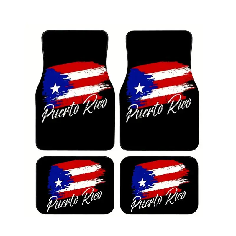 

4PCS Car Floor Mats Universal Puerto Rico Flag Stars Stripes Brush Design Waterproof Non Slip Auto Liner Front Rear Set Deco