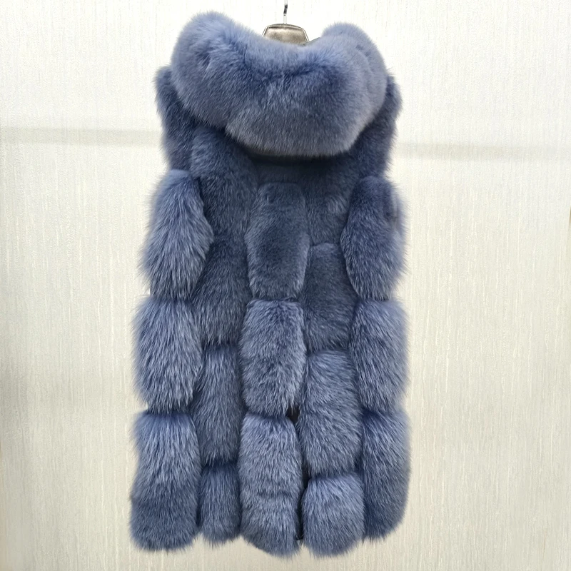 Hochwertige Luxus Frauen Echtpelz Mantel Winter jacke lange Natur fuchs Pelz Weste Echt Schaffell Leder Kapuze dicken warmen Mantel – Detail 9