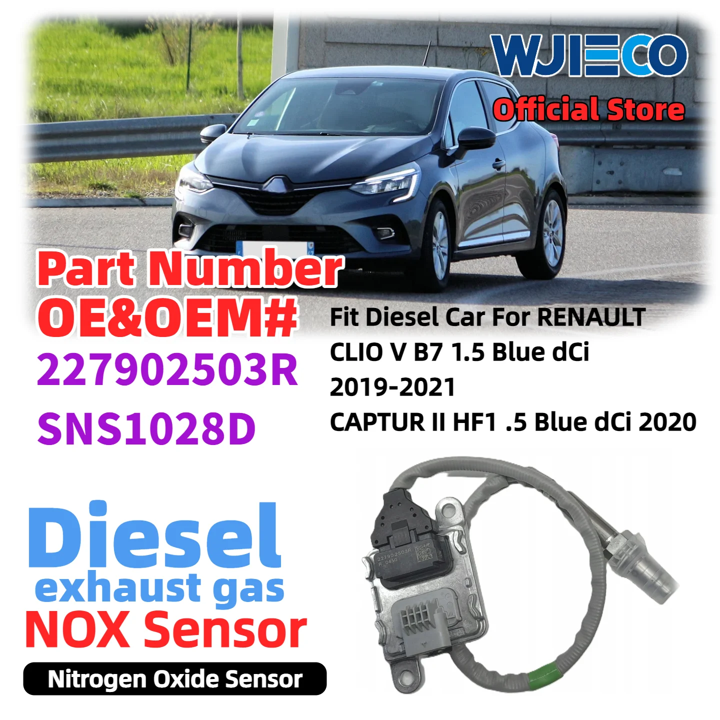 

Датчик NOx WJIECO (227902503R, SNS1028D) для CLIO B7, DUSTER, HM, EXPRESS 1.5d — высокоточный датчик оксида азота для дизельных автомобилей