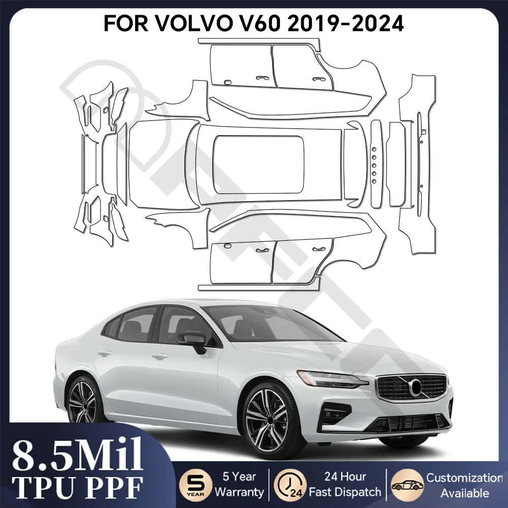 

9MILFor Volvo V60 2019-2024 Paint Protection Film Clear Bra Car Body Anti-scratch Pre-cut PPF Resistant Invisible Repairable Kit