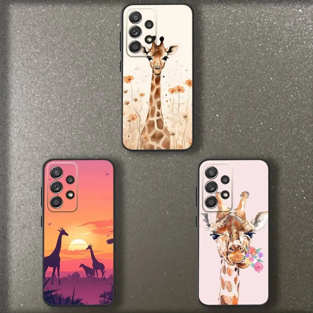 

Cute Animal Giraffe Phone Case For Samsung S 25,24,23,22,30,21,10,9,Ultra,Plus,Lite,FE,4,5 G Soft Black Case