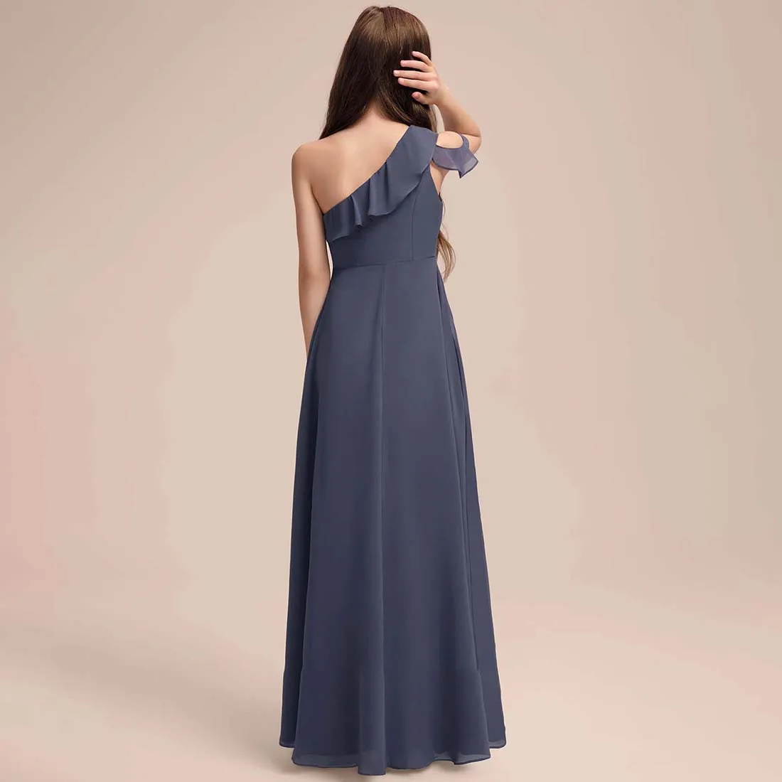 YZYmanualroom Chiffon Junior Bridesmaid Dress With Cascading Ruffles A-line One Shoulder Floor-Length 2-15T