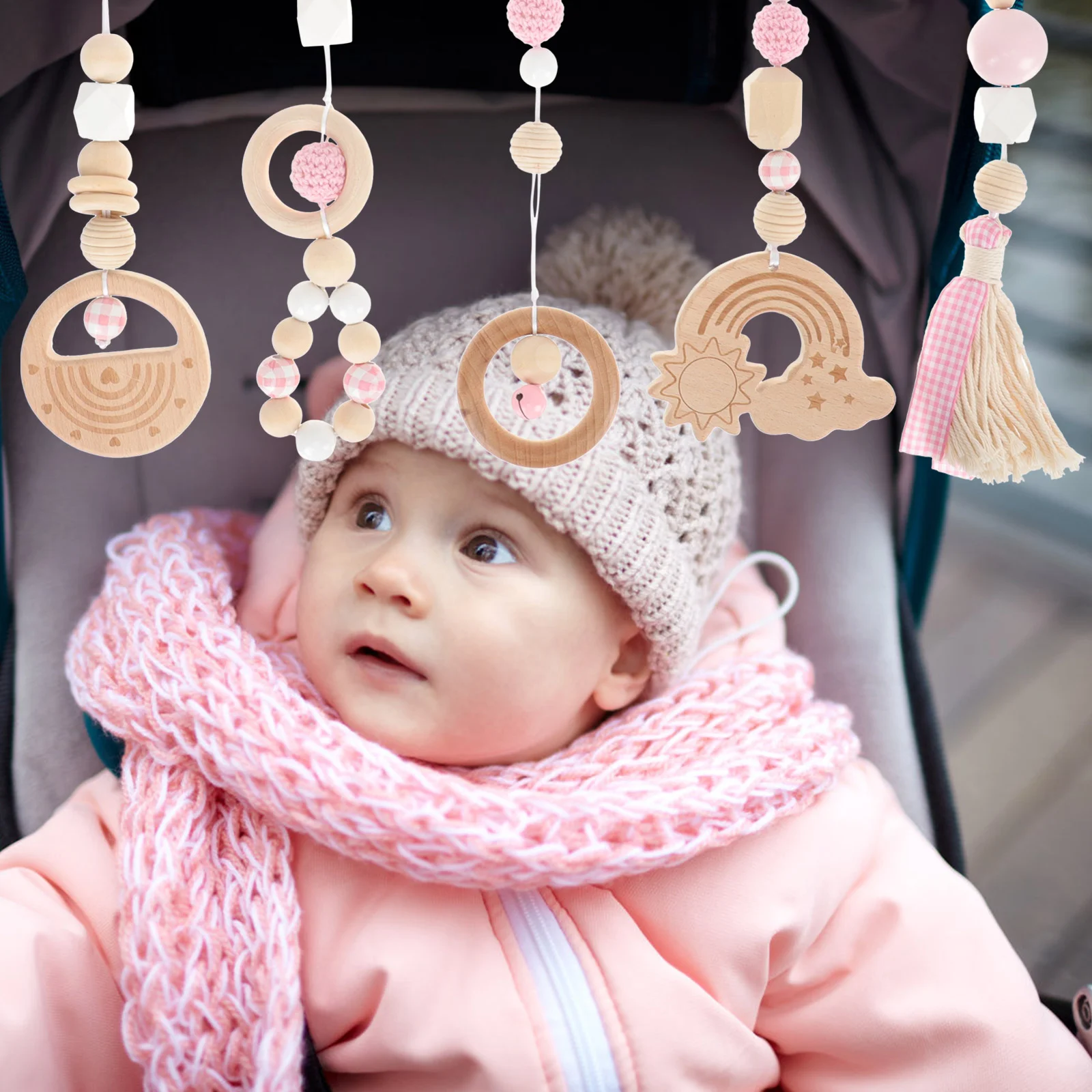 Hadiah mainan bayi Gym Shower kayu bayi bermain anak Molar kereta bayi baru lahir balita anak