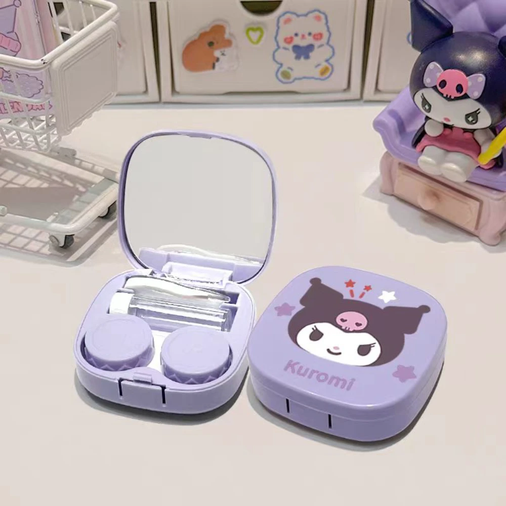 Sanrio 헬로 키티 콘택트 렌즈 케이스 만화 Cinnamoroll Kuromi Kawaii 여행 휴대용 콘택트 렌즈 보관 케이스 학생 선물