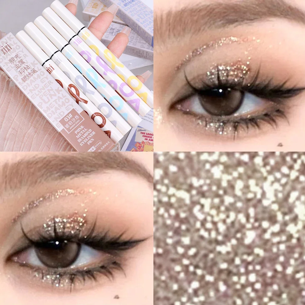 6 Kleuren Eyeliner Potlood Glad Langdurige Waterdichte Diamant Goud Roze Fleuren Oogschaduw Parel Zijderupsen Vloeibare Eyeliner Pen