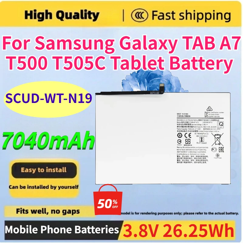 SCUD-WT-N19 7040mAh Tablet Batteries for Samsung Galaxy TAB A7 T500 T505C 3.8v 26.25wh Replacement Li-ion Battery + Free Tools