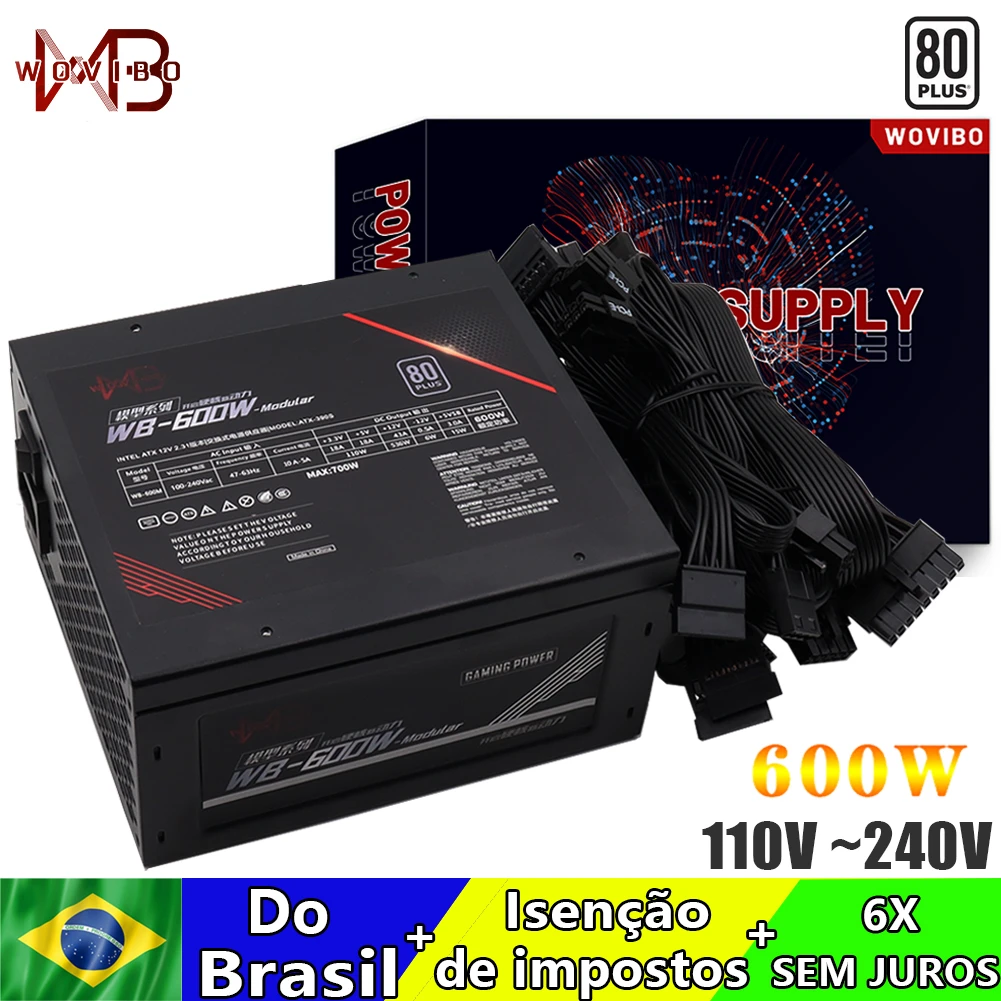 Wovibo Fonte PC Power Supply PSU Rated 600W 80Plus APFC 120mm Fan Gaming 220V 110V ATX Computer Fuente De Alimentacion Source