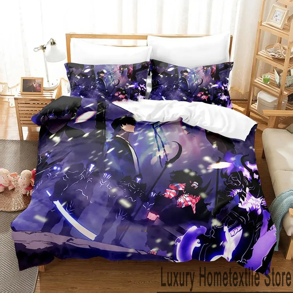 3D Print Anime Solo Leveling Bedding Set Duvet Cover Bed Set Quilt Cover Pillowcase Comforter king Queen Size Boys Adult Bedding