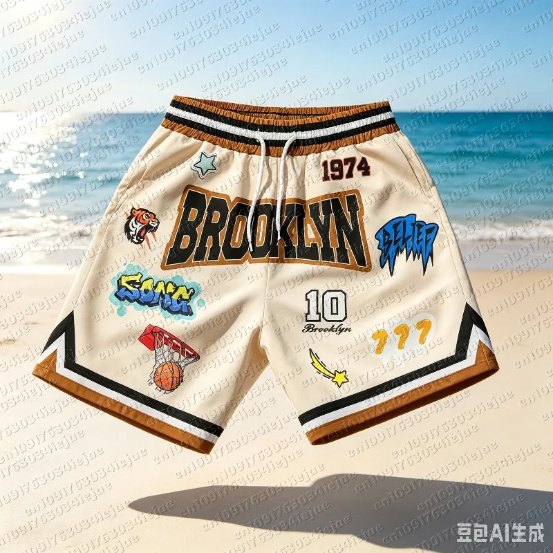 Sommer Y2K Grafik-Print Basketball-Shorts für Herren und Kinder, Lässige Schnelltrocknende Strandshorts, Bequeme Relaxed-Fit Flexible Moto-Shorts