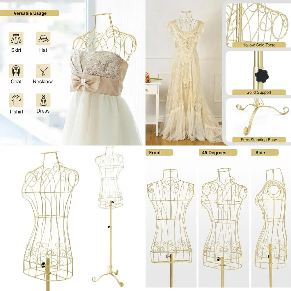 

Adjustable Height Female Metal Stand Mannequin for Clothing Display, Gold