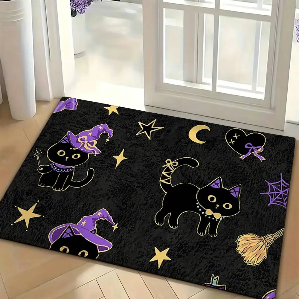 Cute dark witch black cat Bedroom Decor Carpet for Living Room Thick Plush Study Floor Mat Home Fluffy Soft Rug